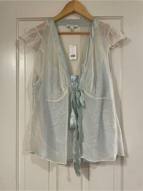 True Vintage Banana Republic Silk Tie-Front Blouse in Pale Mint Size XL NWT!